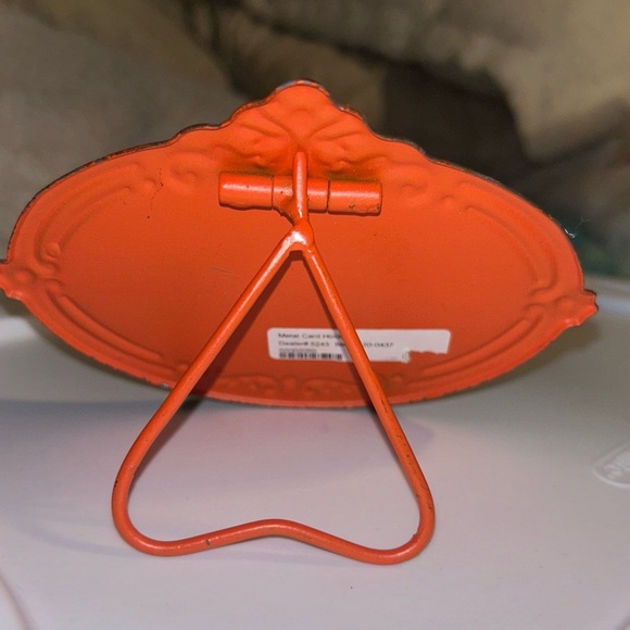 Business Card Holder Orange Red Color Metal Farmhouse style 4 1/2” x 6” - Picture 4 of 5